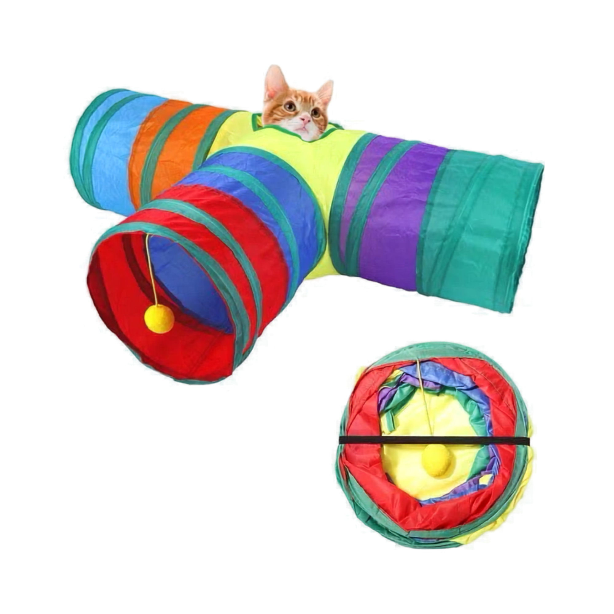 Túnel Dobrável para Gatos em T com 3 Saídas e Janela