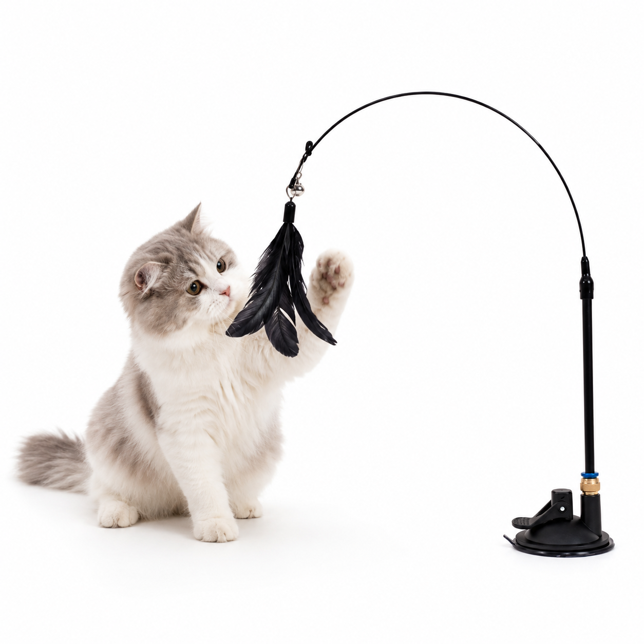 Brinquedo para Gatos com Pena e Sino Varinha Longa com Ventosa
