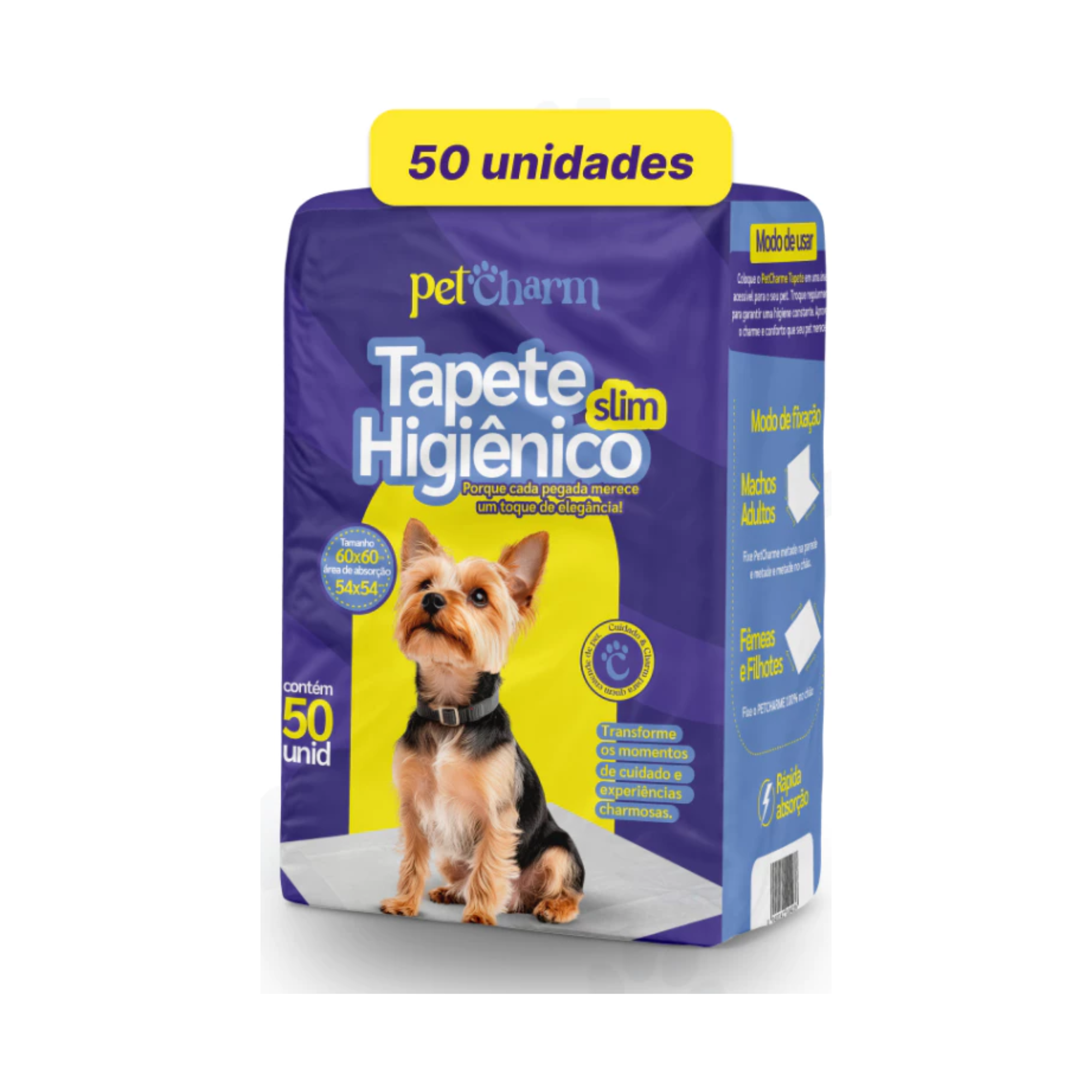 50 unid - Tapete Higiênico PetCharm Slim 50cm x 60cm Para Cachorros