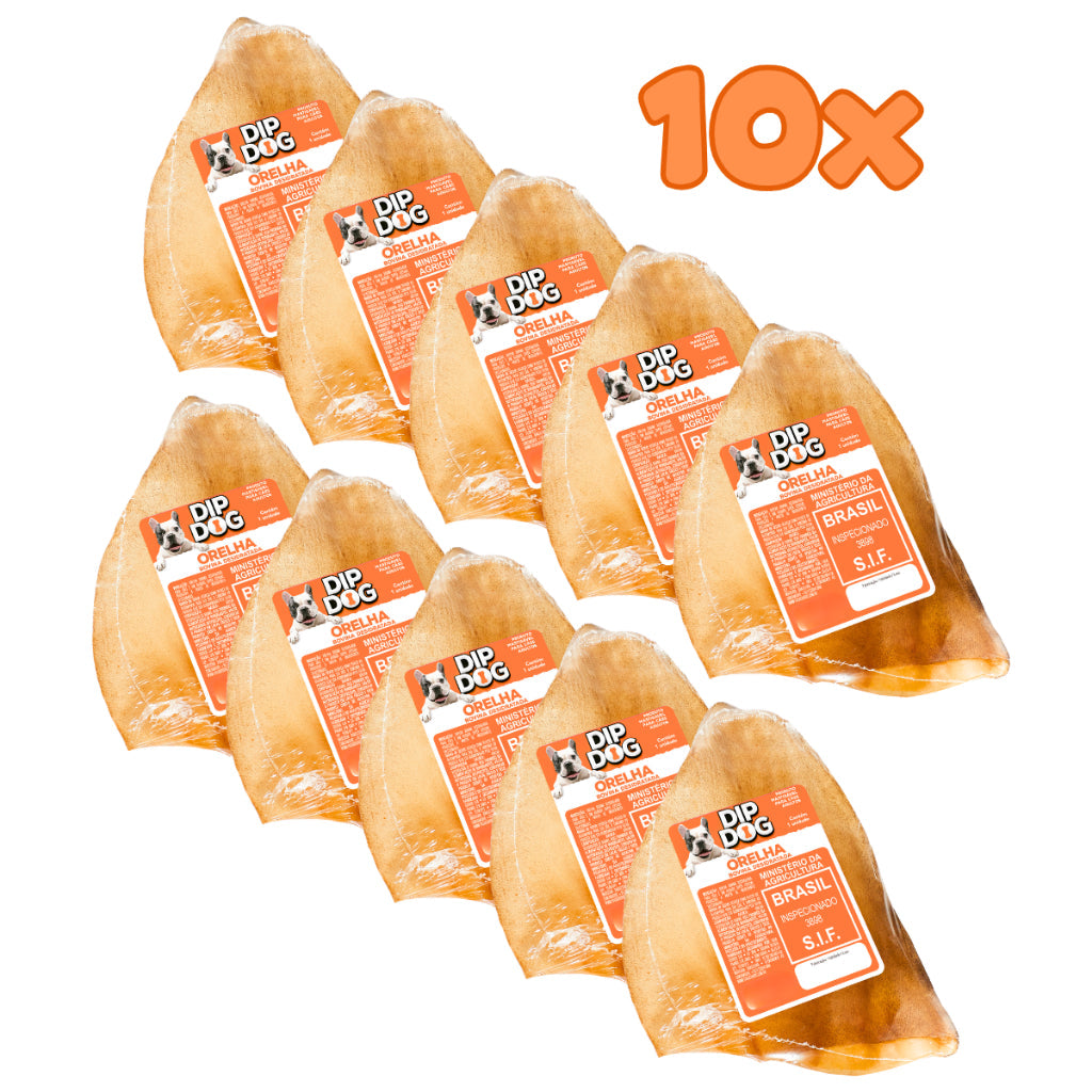 Kit 10 Orelha Bovina - mordedor petisco natural para cães