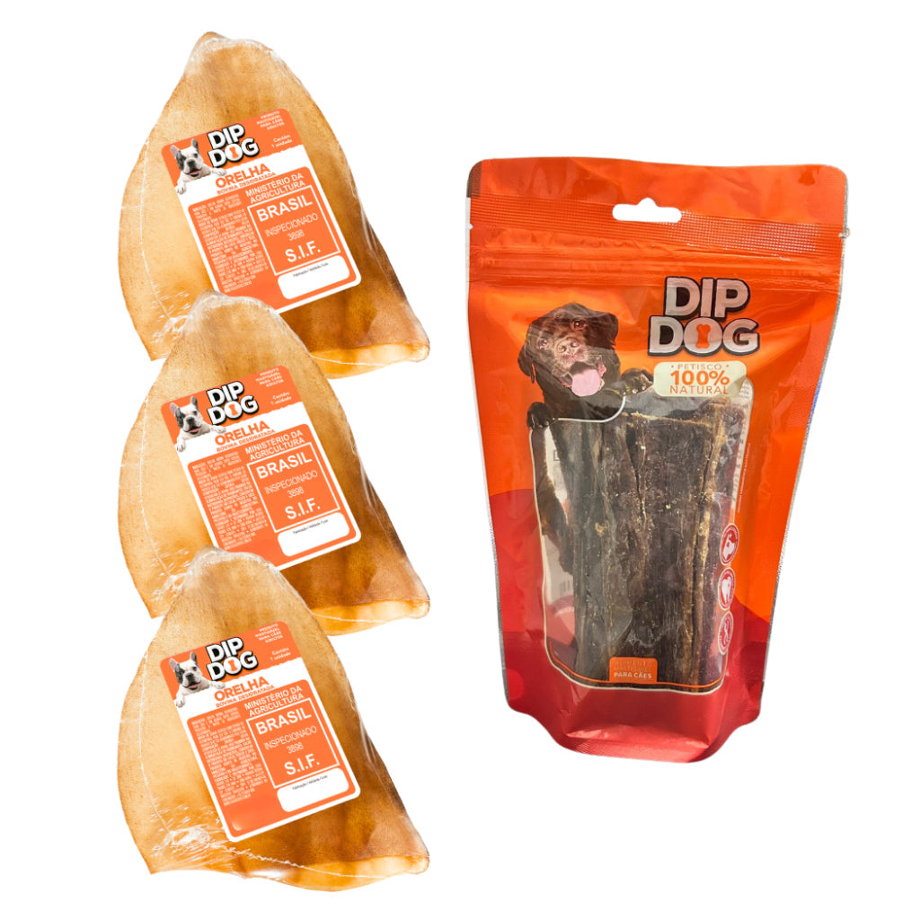 Kit Esôfago + 3 Orelhas - mordedor petisco natural para cães