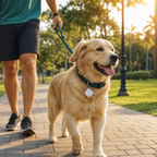Cachorro passeando com Rastreador Inteligente Pet House Smart Tag na coleira
